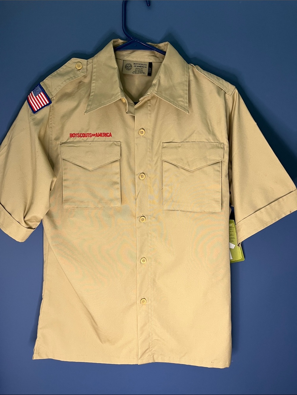 Boy Scouts of America Youth Large,  Tan Button-Down Uniform Shirt, NEW with tags